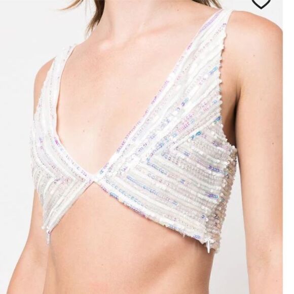 NWT Retrofete Magda Sequins Top Small White Revolve - Picture 8 of 12